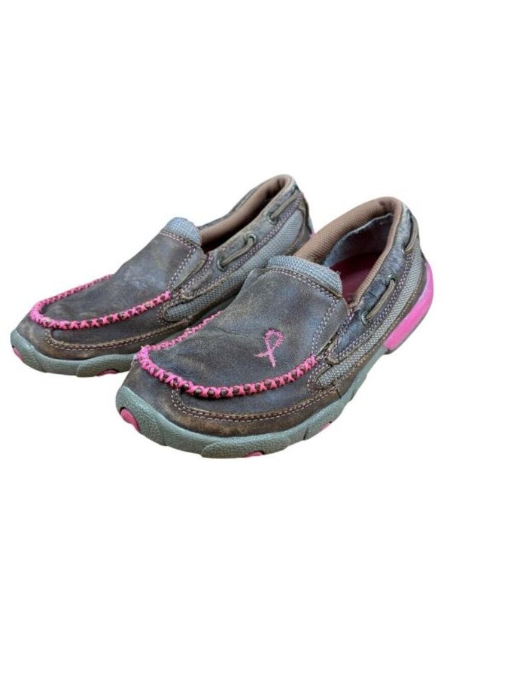 EUC Twisted X Brown and Pink Women's Breast Cancer Awareness Loafers Sz 5.5